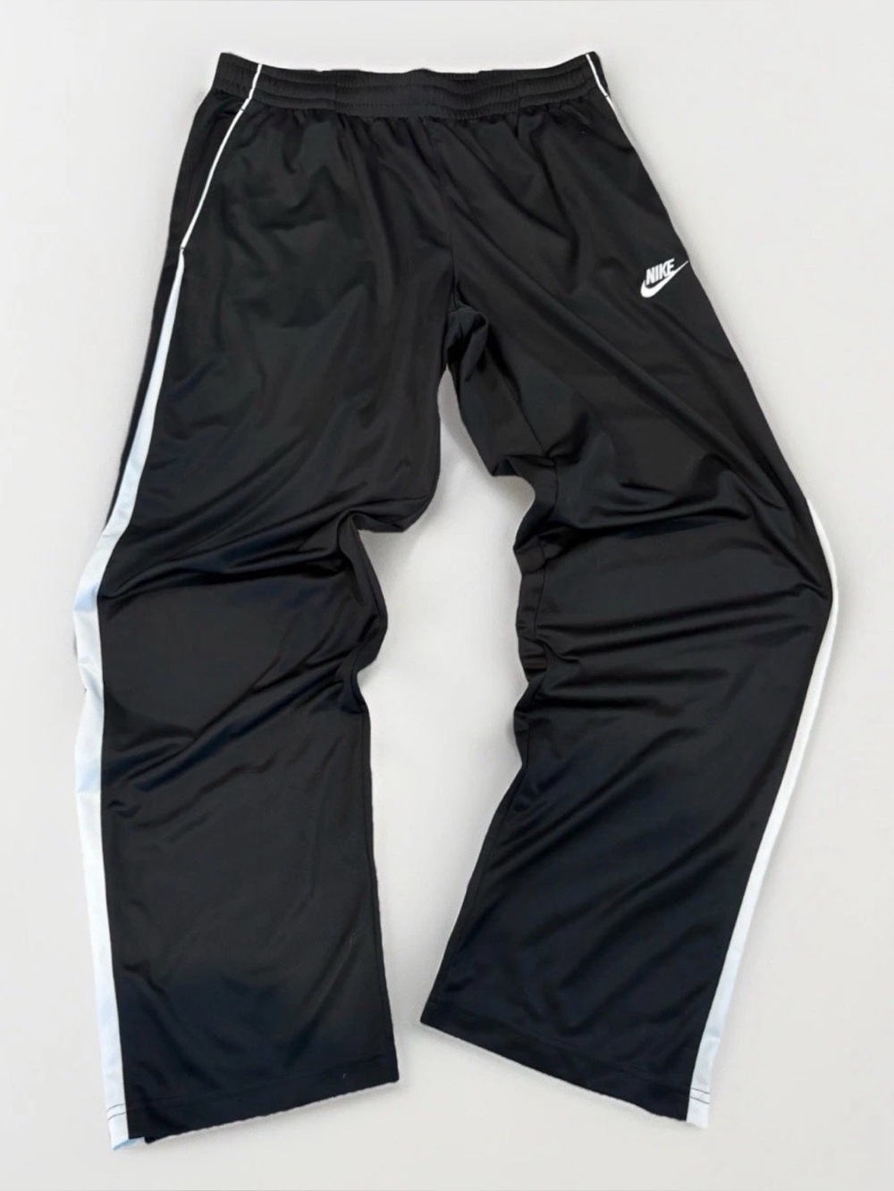 Vintage Nike Track Pants Gray Tag Large Black White Stripe Zipper Ankles Y2K